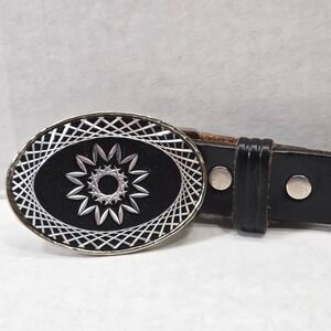 Looper 36 Black Tooled Leather Western Belt Silver Tone Oval Buckle 1540